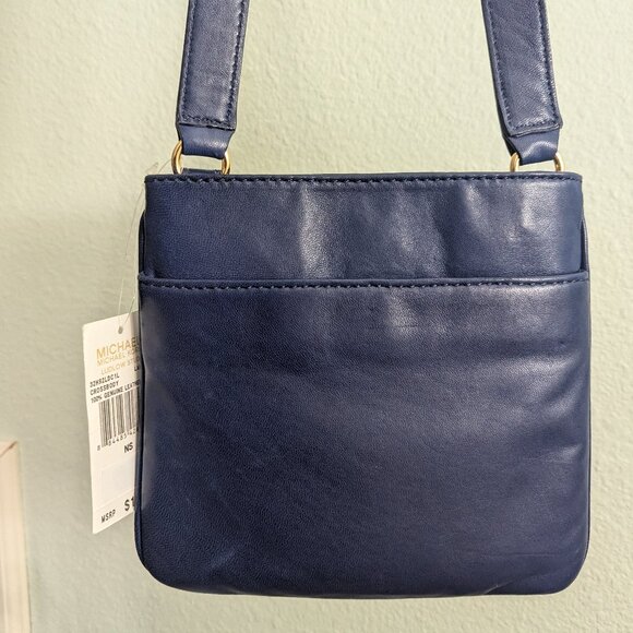 NWT Michael Kors Leather Lapis Blue Ludlow Gold Stud Crossbody Purse - Picture 3 of 12